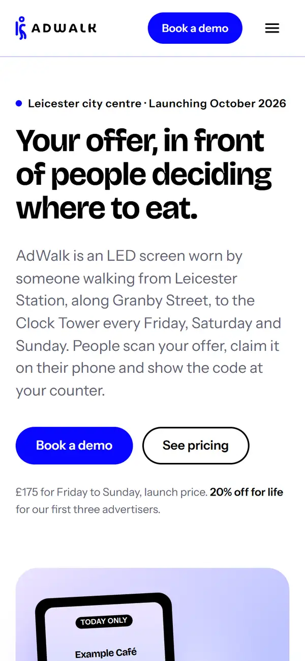 The AdWalk homepage on a phone